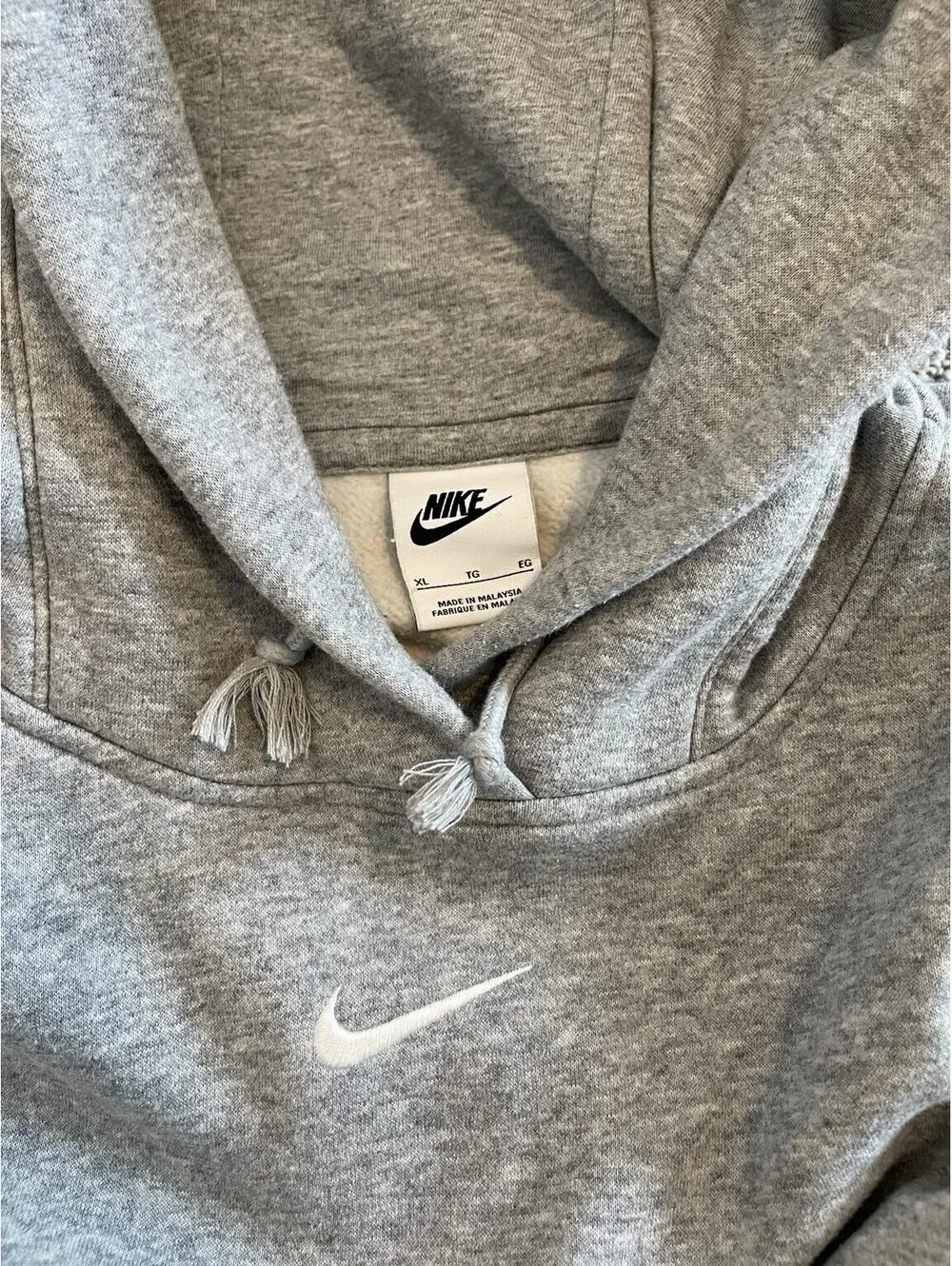 Nike Centered Swoosh Hoodie Gray Pullover Fleece Sweatshirt Men's XL